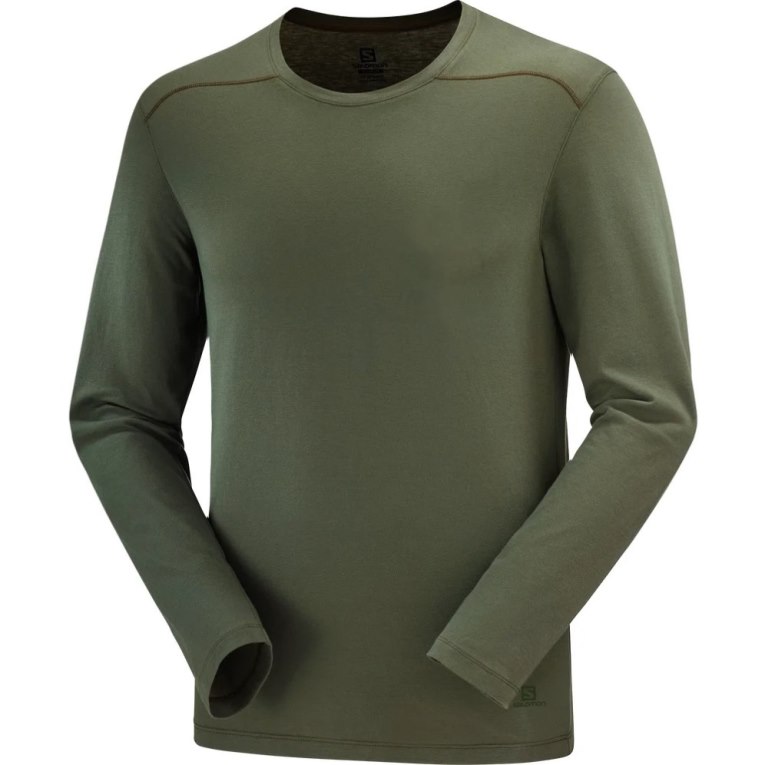 Camiseta Salomon Essential Long Sleeve Hombre Verde Oliva | MX ADFP192